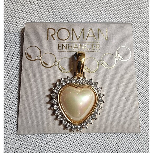 Vintage Faux Heart Shaped Pearl and Rhinestone Necklace Enhancer - Picture 8 of 11